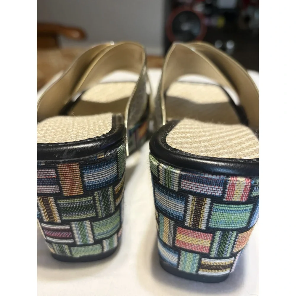 Glitter Slide Sandals Geometric Multicolor Silver Block Heel Straps Women's 7